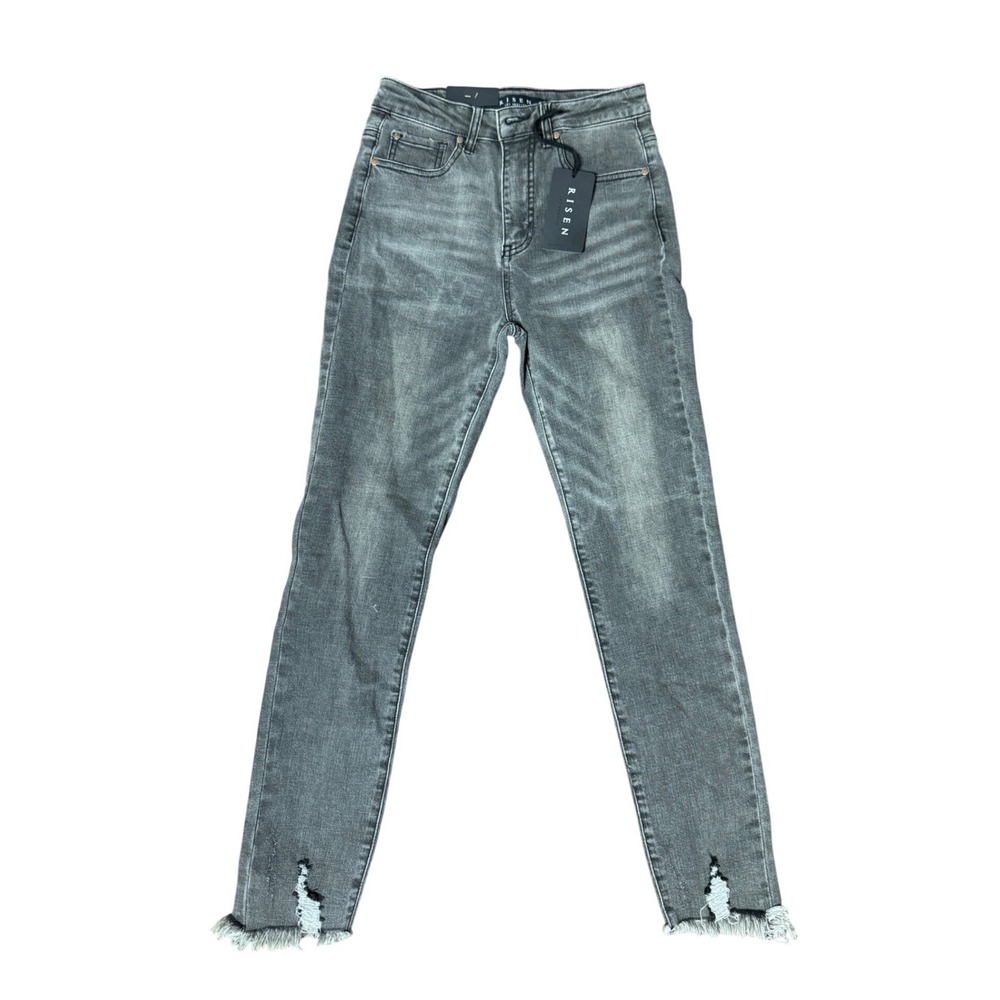 Risen High Rise Skinny Jeans 3/26 Gray NWT Distressed Raw Hem RDP1238